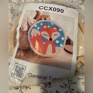 Fox Embroidery Kit with Blue and White Background